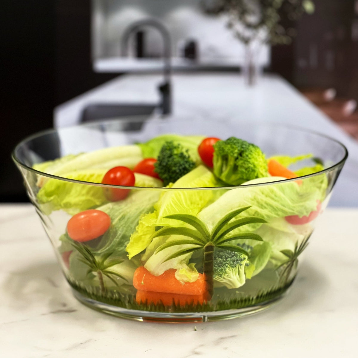 Palm Tree Acrylic Serving Bowls, Unbreakable Large Plastic Bowls, Clear, BPA Free, 10-Inch Diameter