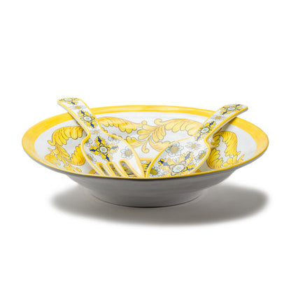 Barocco 16" Outdoor Salad Bowl & Salad Servers Set - Gold