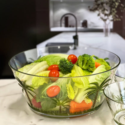 Palm Tree Acrylic Serving Bowls, Unbreakable Large Plastic Bowls, Clear, BPA Free, 10-Inch Diameter