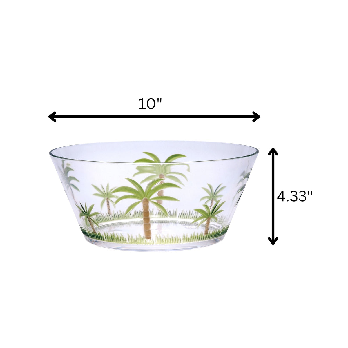 Palm Tree Acrylic Serving Bowls, Unbreakable Large Plastic Bowls, Clear, BPA Free, 10-Inch Diameter