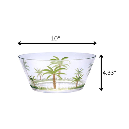 Palm Tree Acrylic Serving Bowls, Unbreakable Large Plastic Bowls, Clear, BPA Free, 10-Inch Diameter