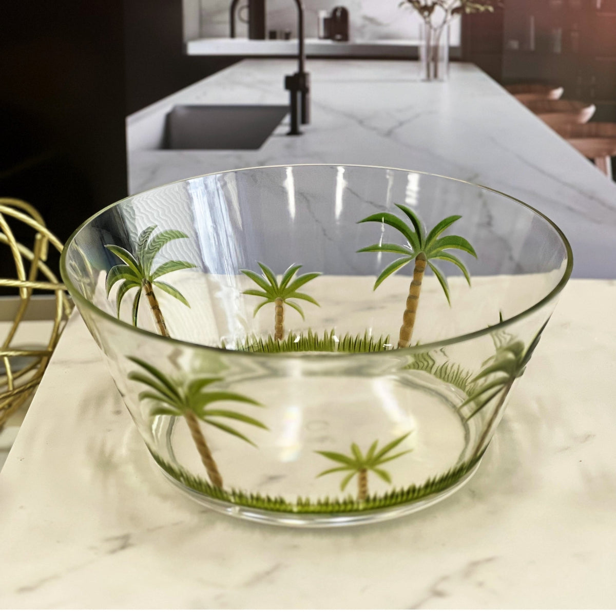 Palm Tree Acrylic Serving Bowls, Unbreakable Large Plastic Bowls, Clear, BPA Free, 10-Inch Diameter
