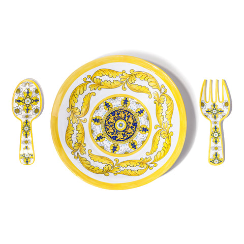 Barocco 16" Outdoor Salad Bowl & Salad Servers Set - Gold
