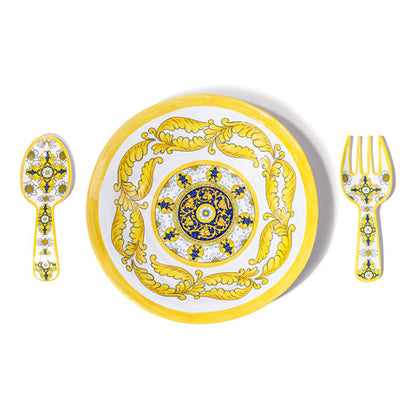 Barocco 16" Outdoor Salad Bowl & Salad Servers Set - Gold