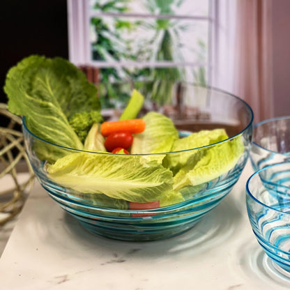 Swirl Acrylic Serving Bowls, Unbreakable Large Plastic Bowls for Soup, Salad, and Snacks, BPA Free, Blue