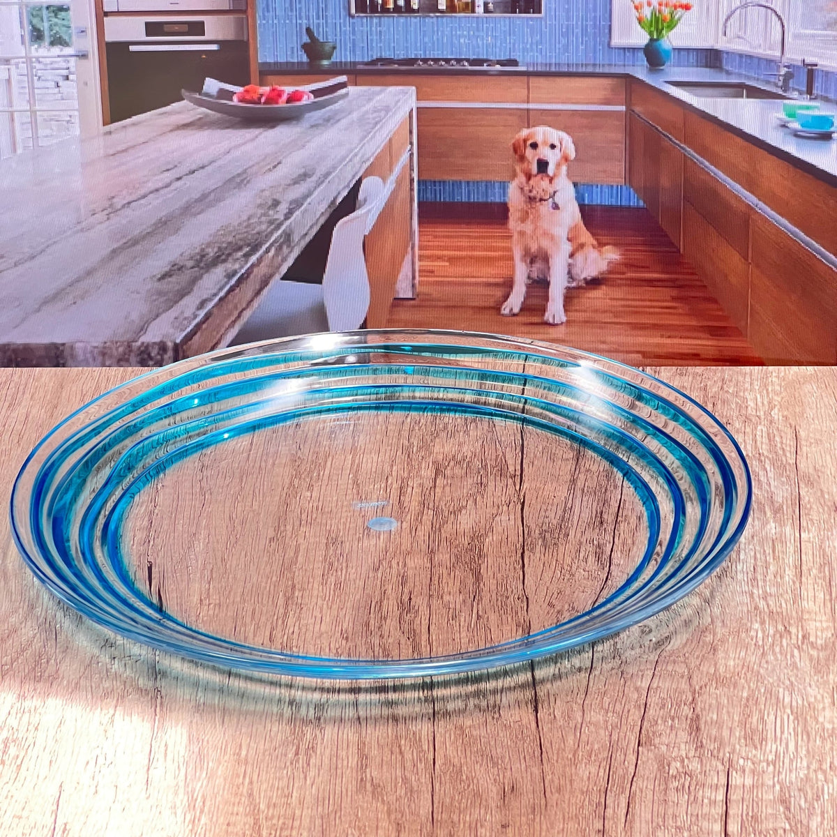 Designer Swirl 12-Inch Acrylic Dinner Plates, Set of 4, Unbreakable Blue Plates, BPA-Free and Dishwasher Safe